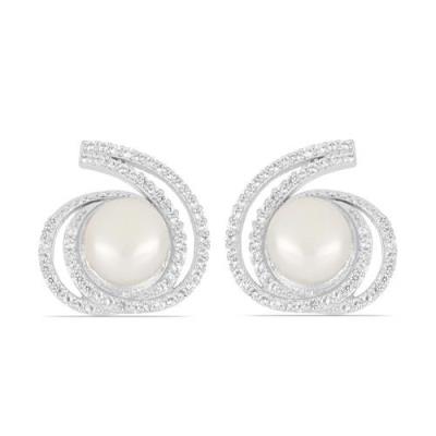BUY WHITE FRESHWATER PEARL GEMSTONE EARRINGS IN 925 SILVER 